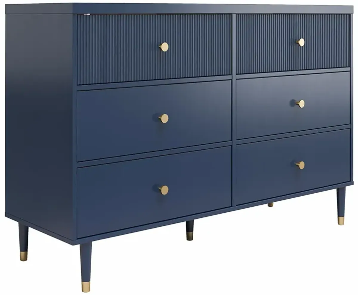 Elizabeth 6 Drawer Textured Dresser with Gold Knobs