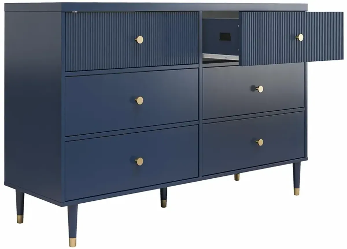 Elizabeth 6 Drawer Textured Dresser with Gold Knobs