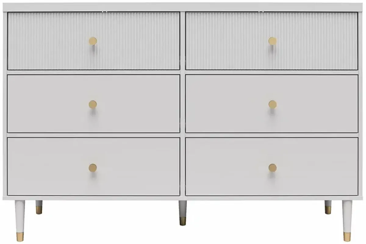 Elizabeth 6 Drawer Textured Dresser with Gold Knobs