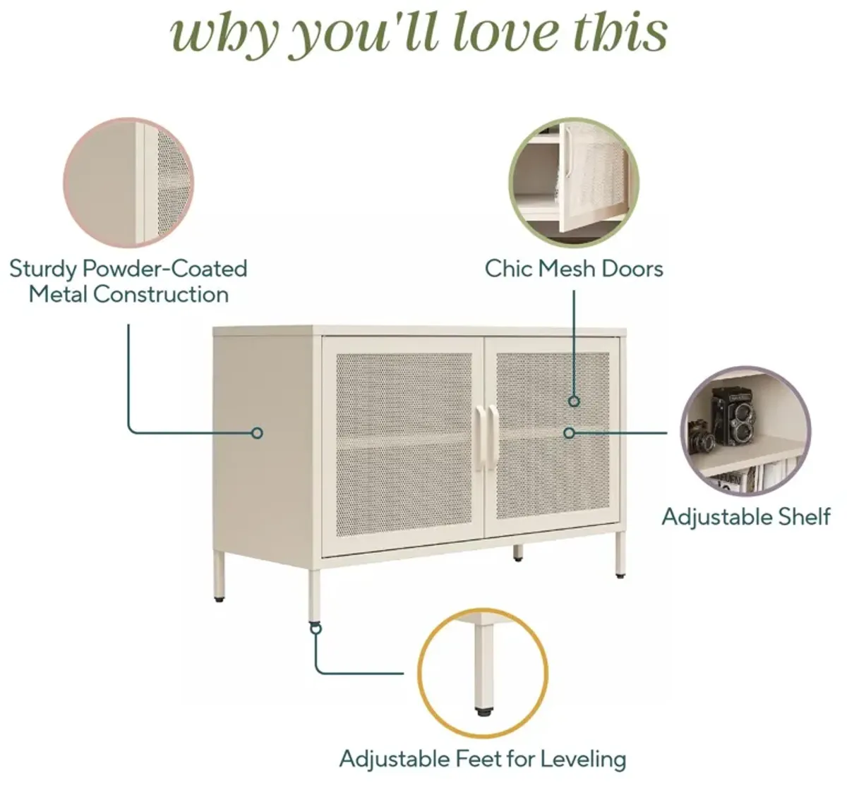 Channing 2 Door Storage Cabinet-Mesh Metal Locker