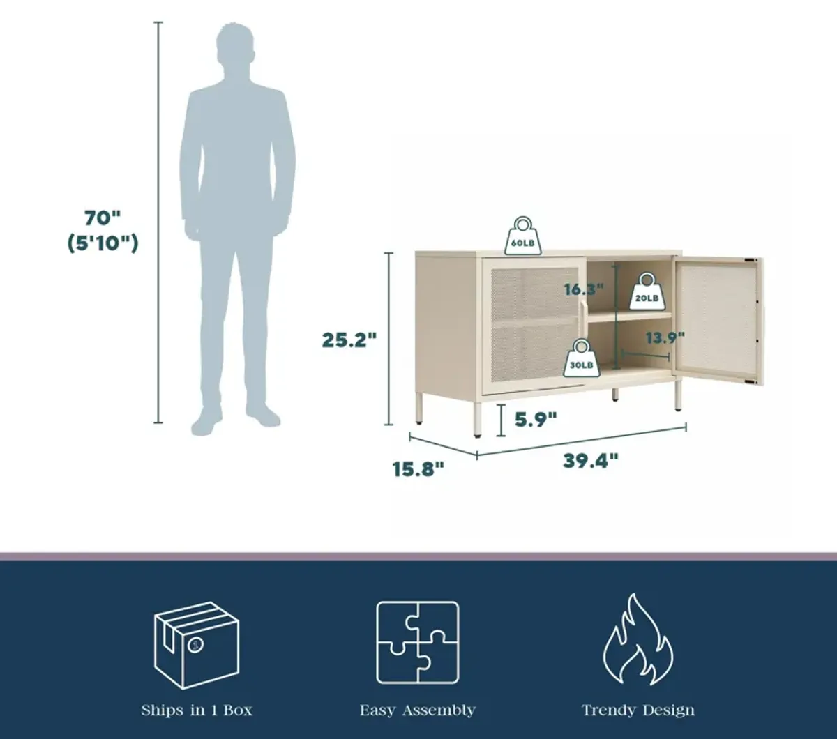 Channing 2 Door Storage Cabinet-Mesh Metal Locker