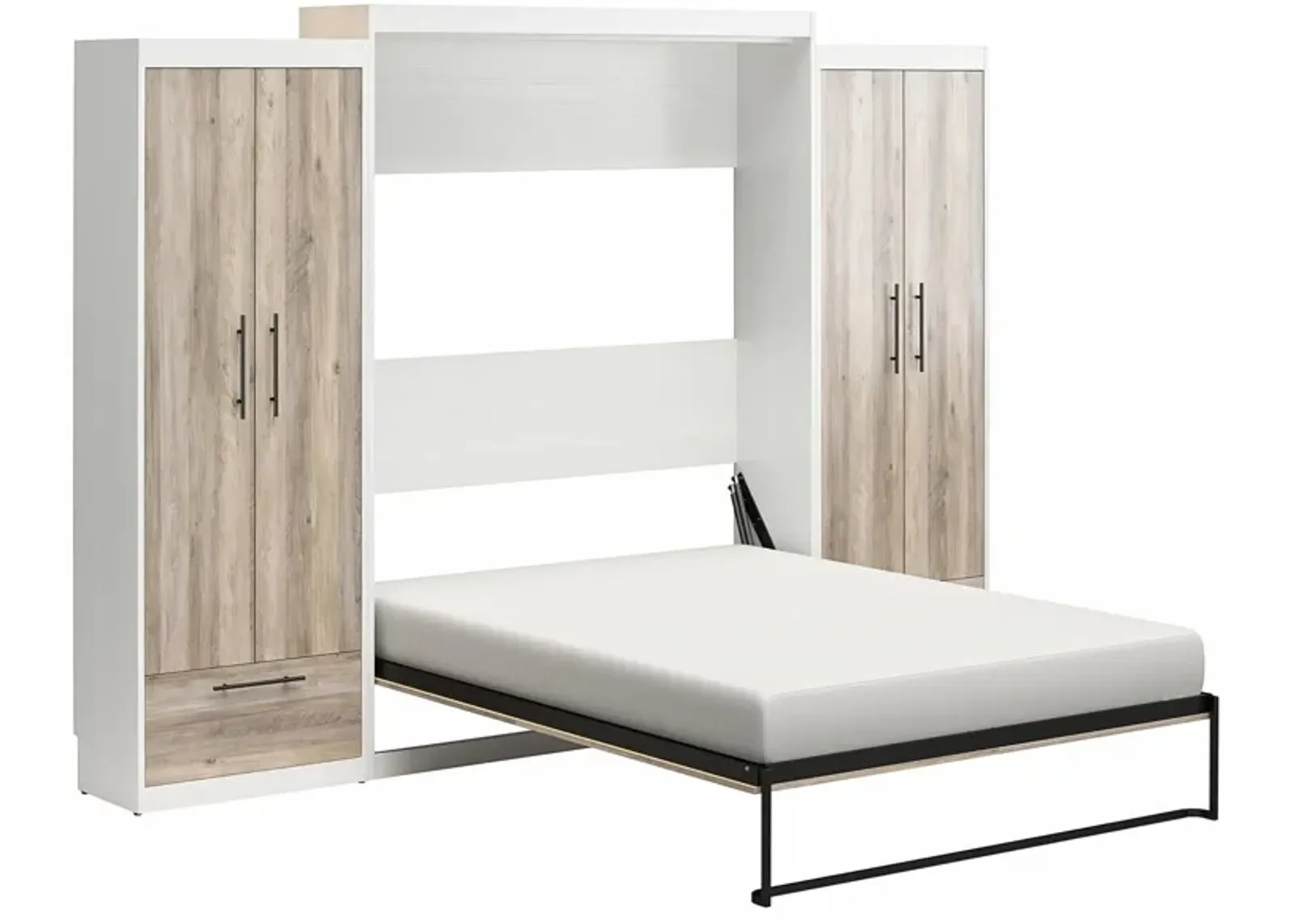 Pinnacle Queen Wall Bed with 8" Memory Foam Mattress and 2 Cabinets