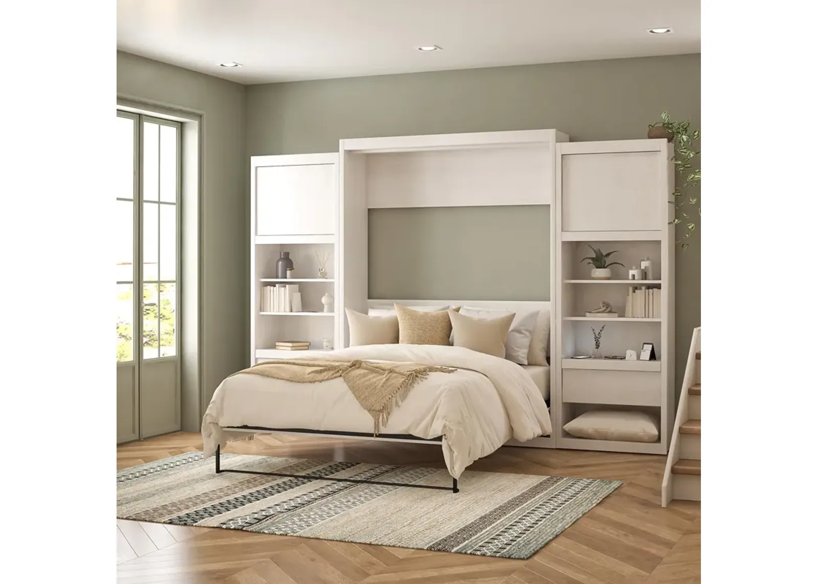 Paramount Queen Murphy Bed with 2 Side Cabinets and 8" Memory Foam Mattress