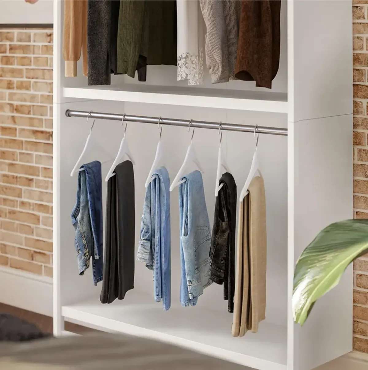 Luxe Extra Wide 2 Shelf Double Clothing Rod Closet Tower