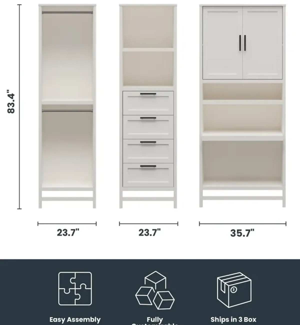 Luxe Wardrobe Closet Organizer with Vanity 3-Piece Bundle