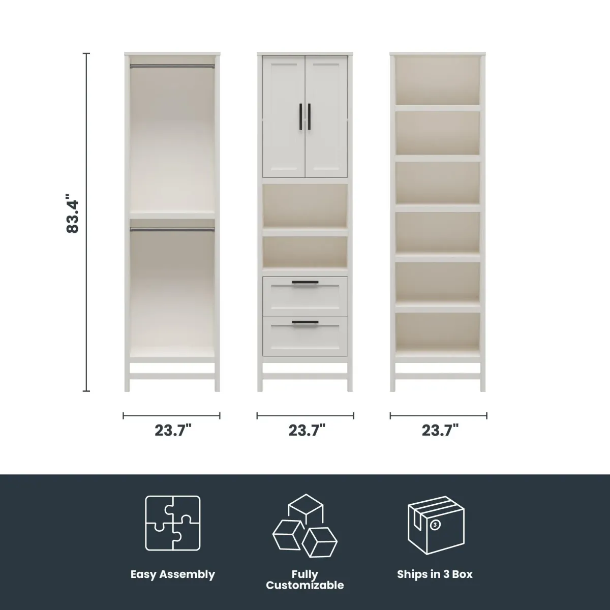 Luxe Wardrobe Closet Organizer 3 Piece Bundle