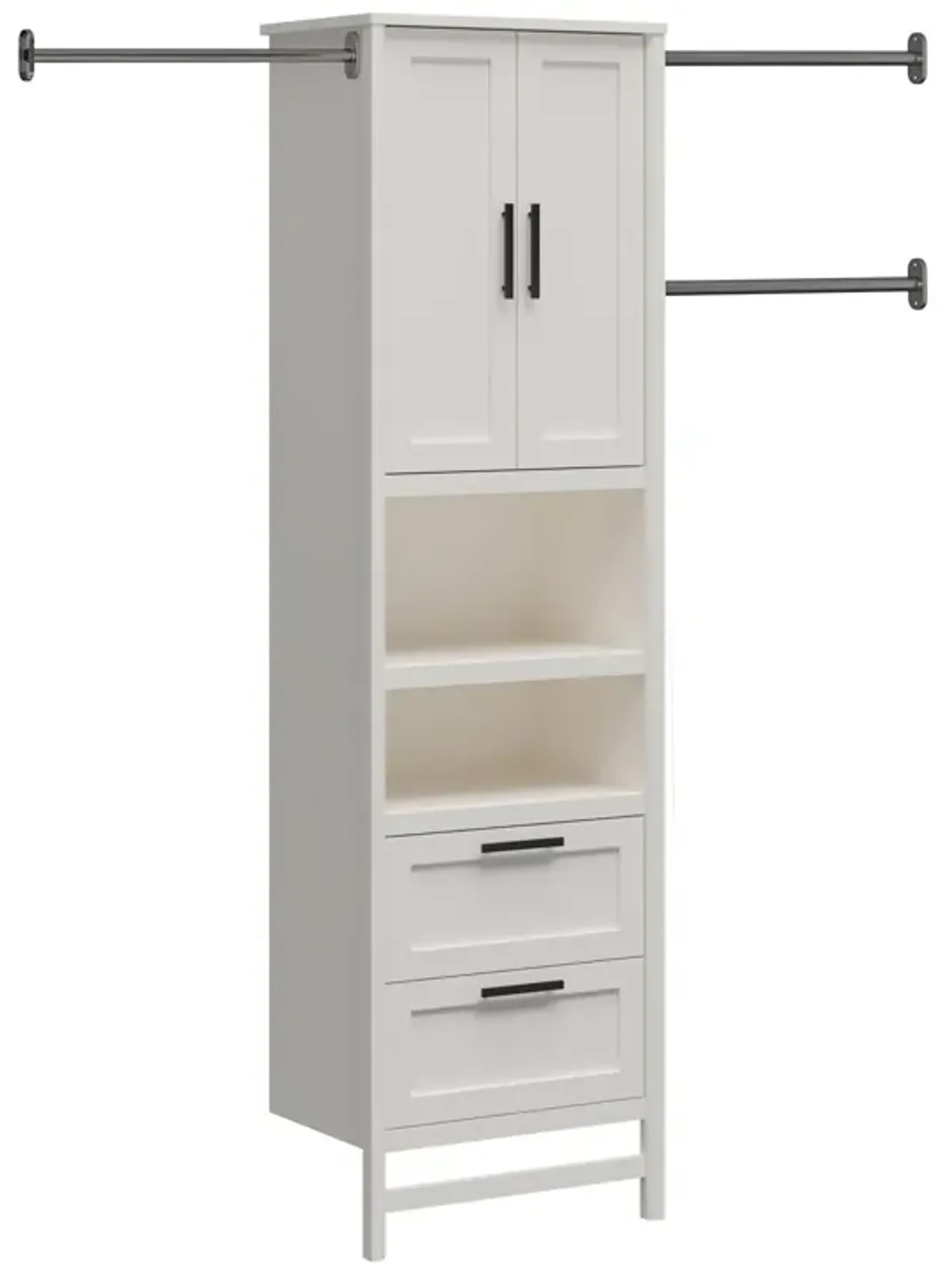 Luxe 2 Door, 2 Drawer Closet Tower with 3 Adjustable Clothing Rods