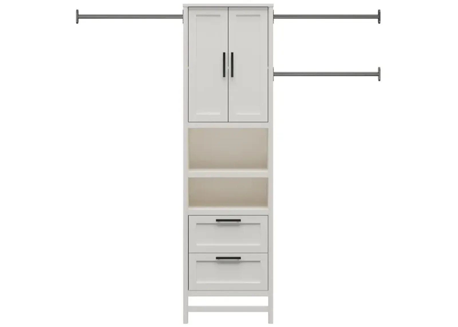 Luxe 2 Door, 2 Drawer Closet Tower with 3 Adjustable Clothing Rods