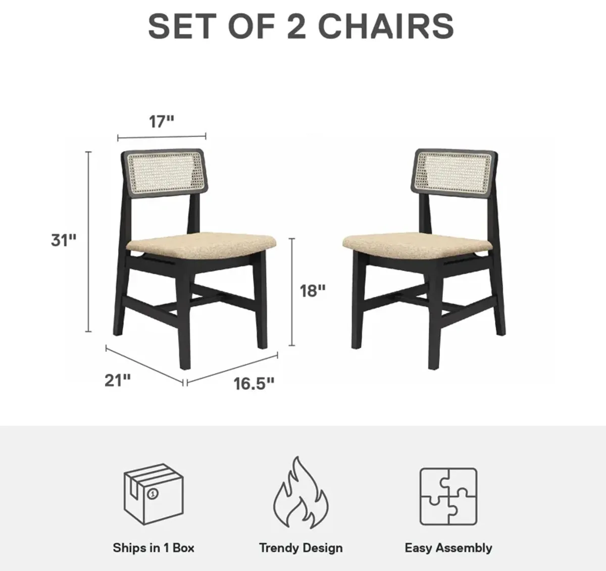 Eleni Cane Dining Chairs, Set of 2