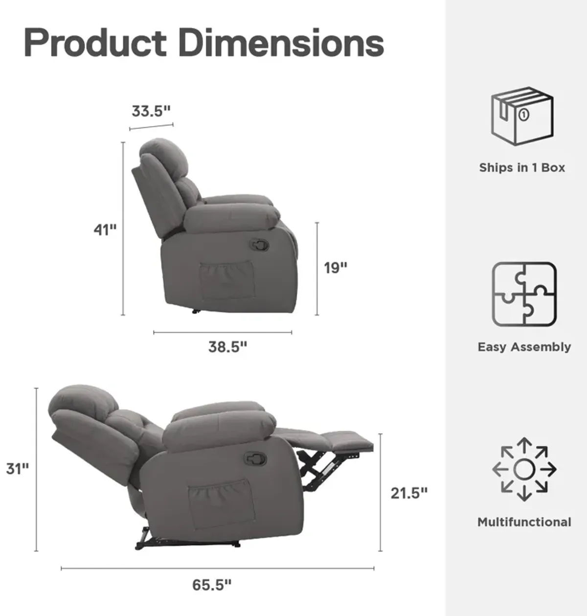 DHP Miller Recliner with Cupholder, Faux Microsuede