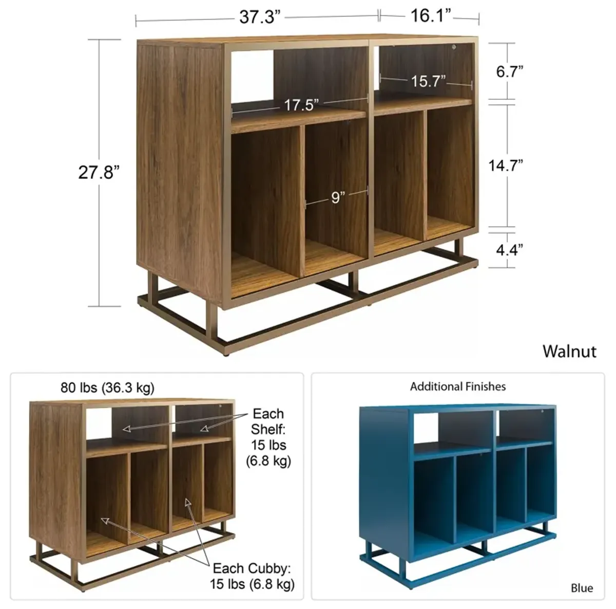 Regal Double Wide Record Station with 6 Open Cubbies