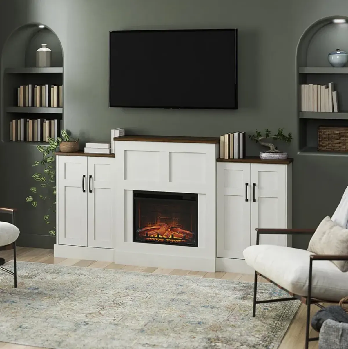 Hattie Mantel with Electric Fireplace and Built-In Side Storage Cabinets