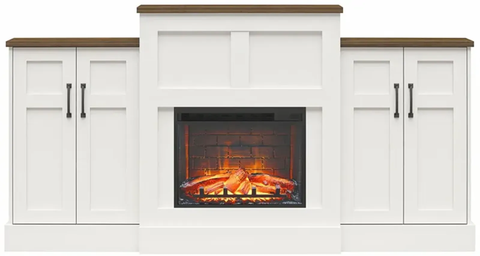 Hattie Mantel with Electric Fireplace and Built-In Side Storage Cabinets