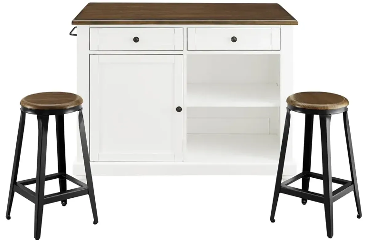 Kelsey Kitchen Island with 2 Stools and Drawers