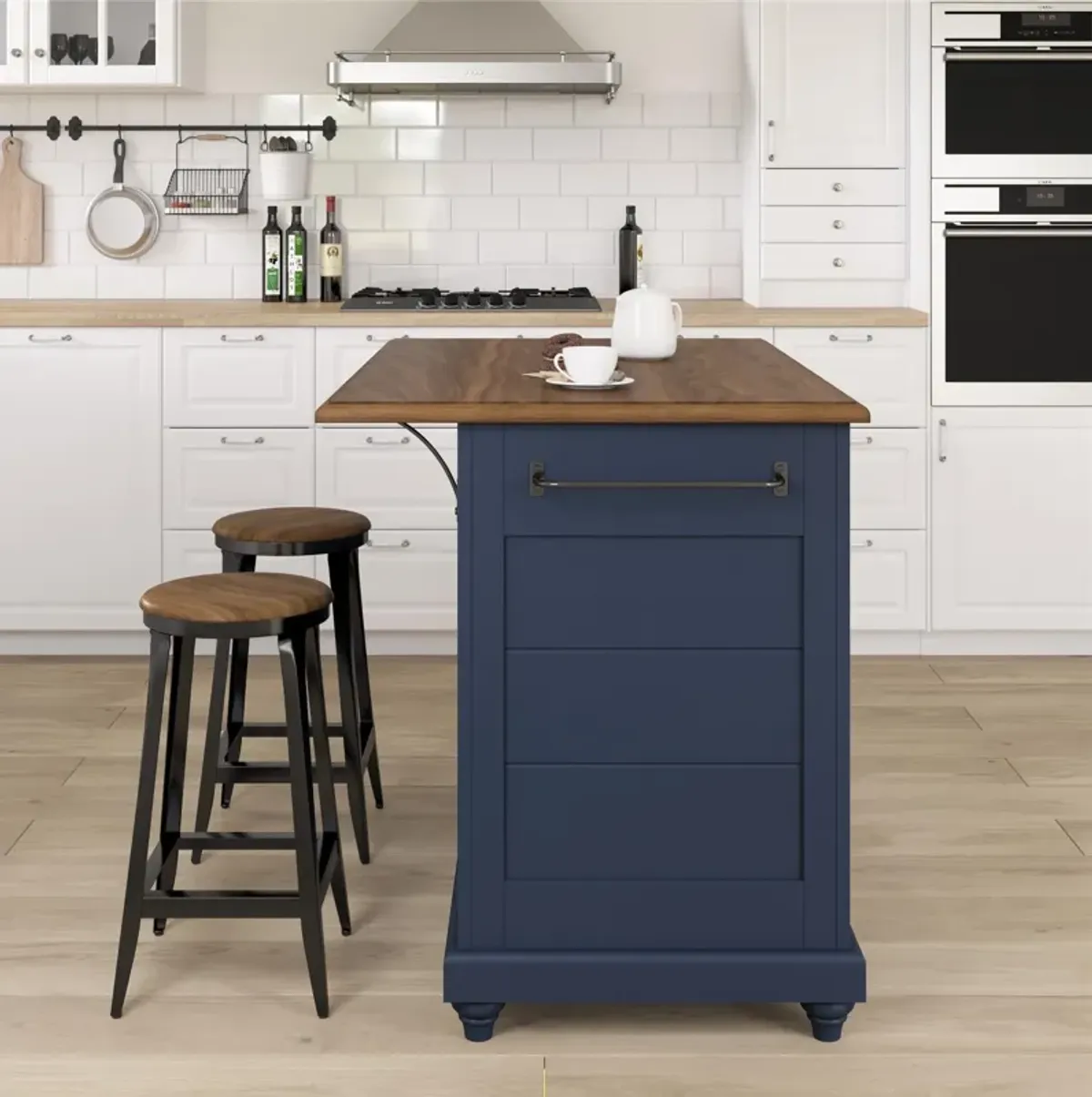 Kelsey Kitchen Island with 2 Stools and Drawers