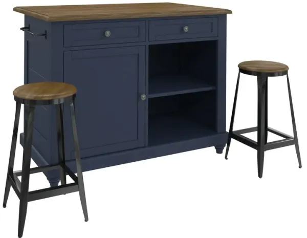 Kelsey Kitchen Island with 2 Stools and Drawers