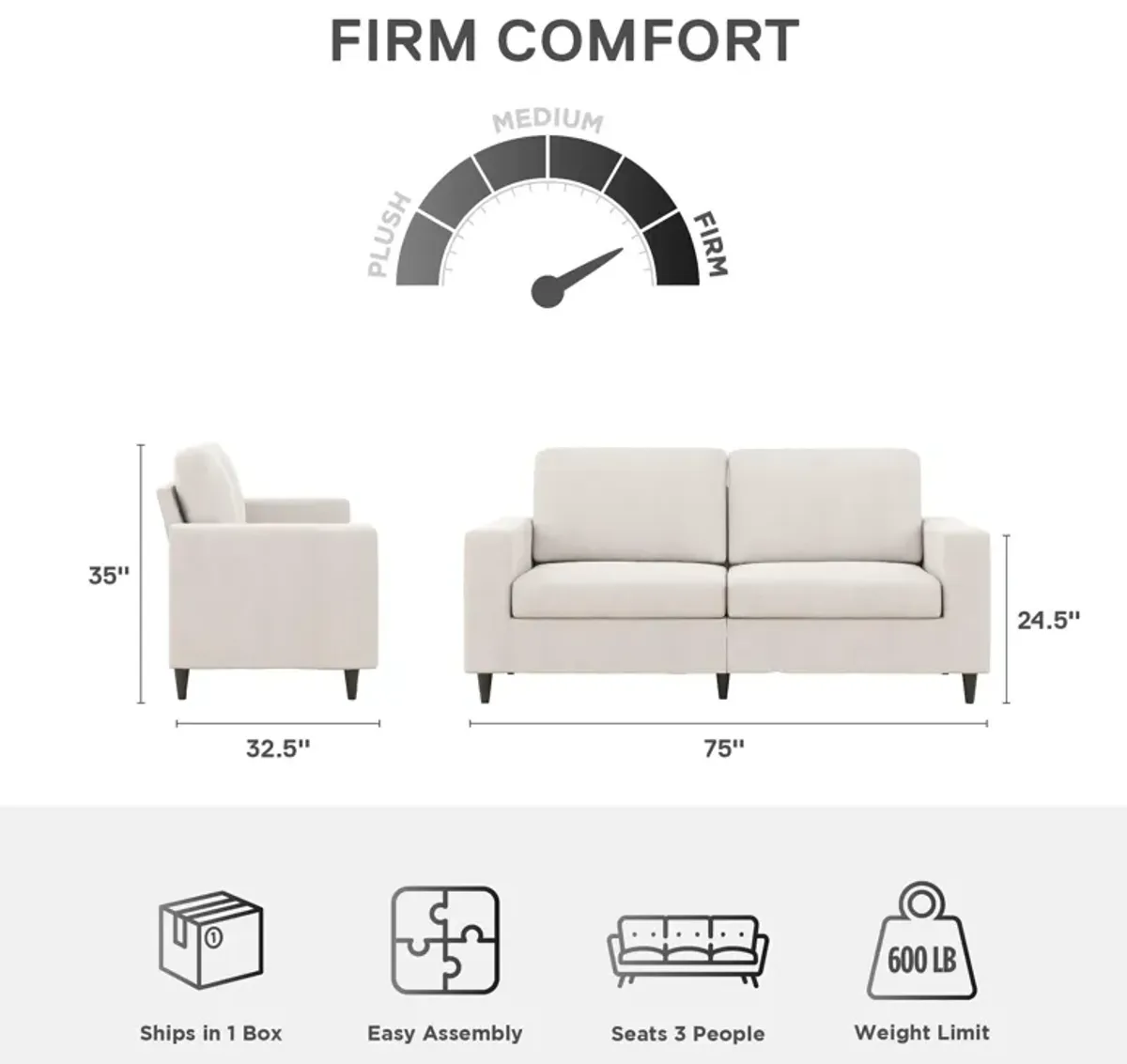 Cooper 3 Seat Linen Sofa