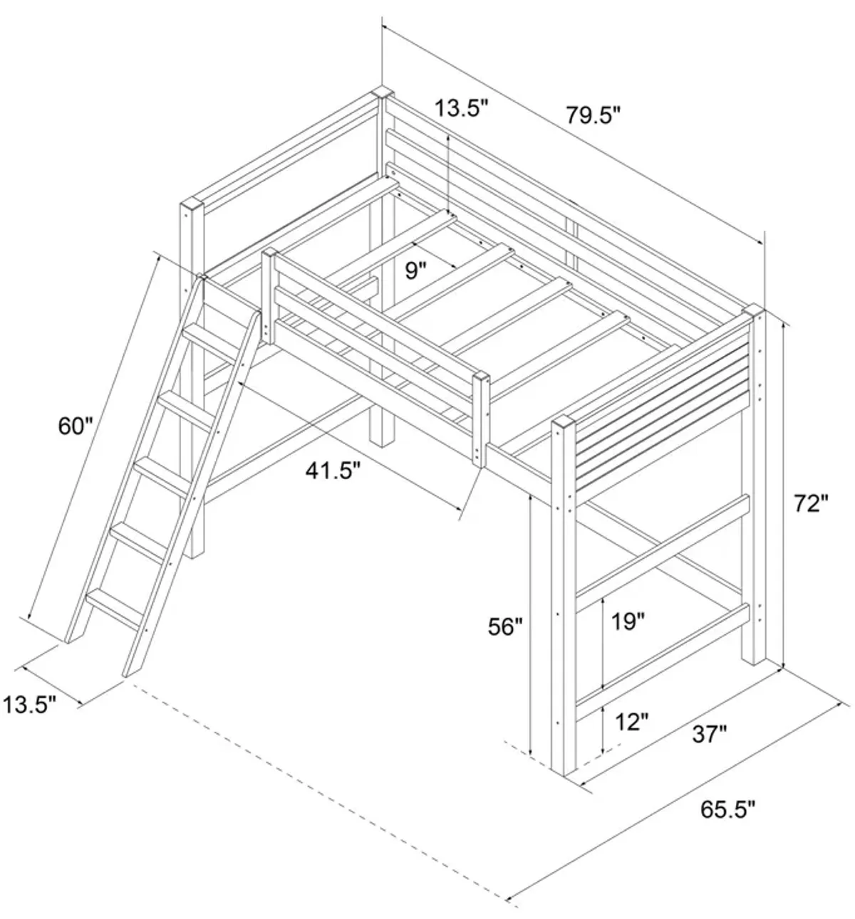 Kiarah Twin Loft Bed with Ladde