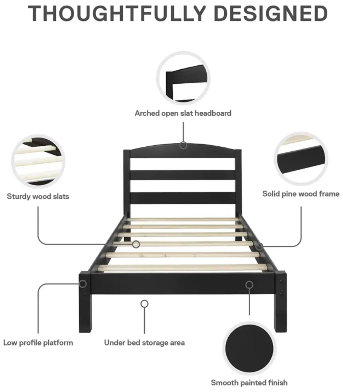 Braylon Wooden Bed Frame with Wood Slats