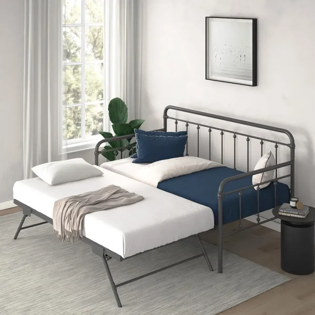 Locky Metal Daybed with Pop Up Trundle Bed