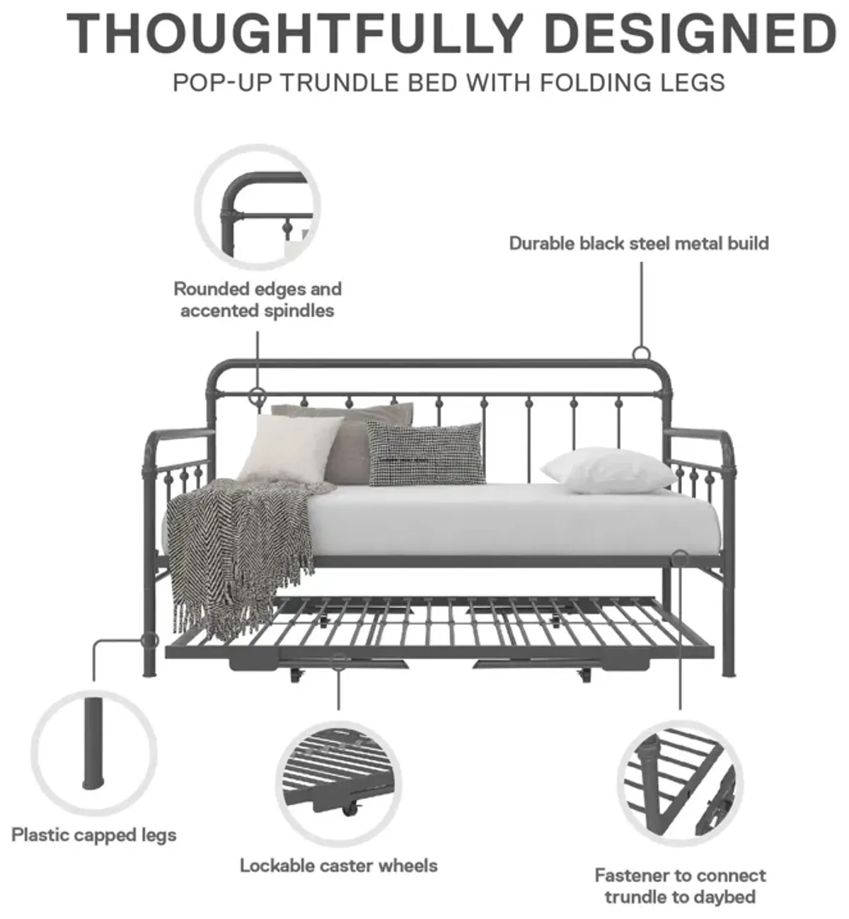 Locky Metal Daybed with Pop Up Trundle Bed