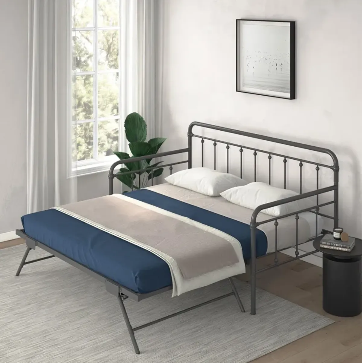 Locky Metal Daybed with Pop Up Trundle Bed