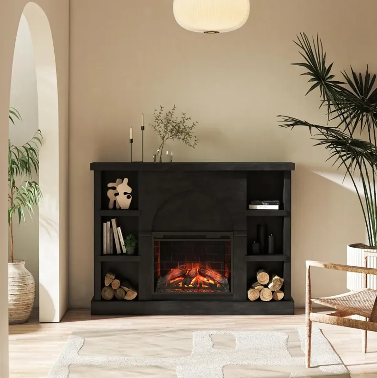 Winston Fireplace Mantel with Built-in Bookshelves