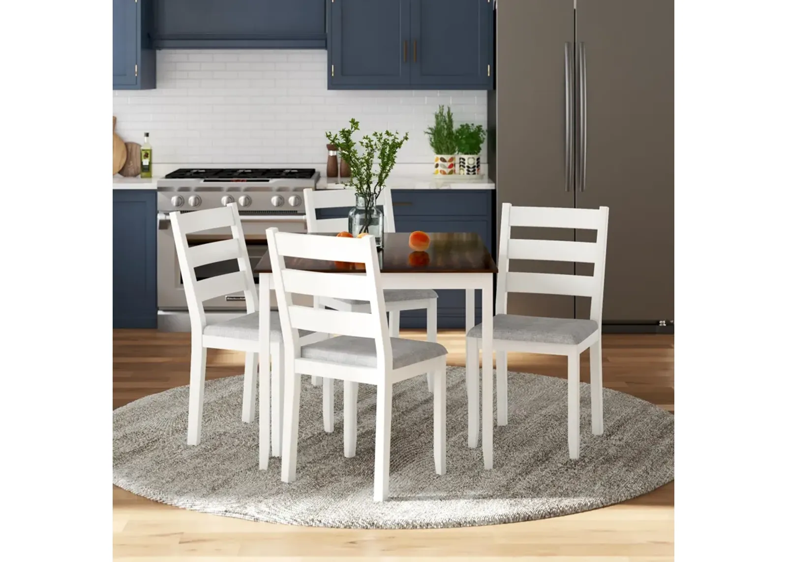 DHP Reila 5-Piece Wood Dining Room Table Set for 4, White/Walnut