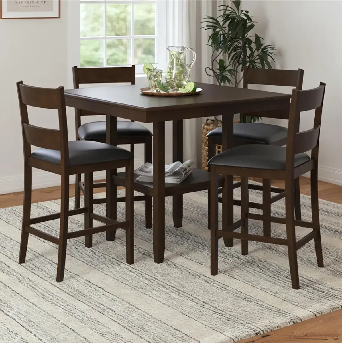 DHP Jerrie 5-Piece Counter Height Dining Set, Espresso