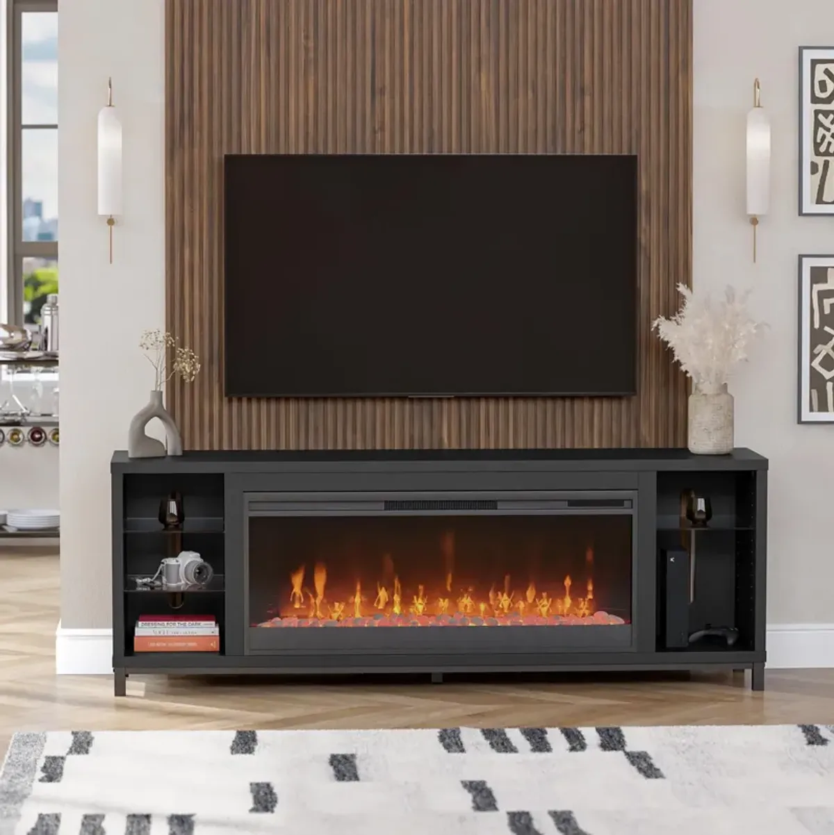 Lumina Modern Multi-Color Electric Fireplace Media Console with Crystals for TVs up to 70"