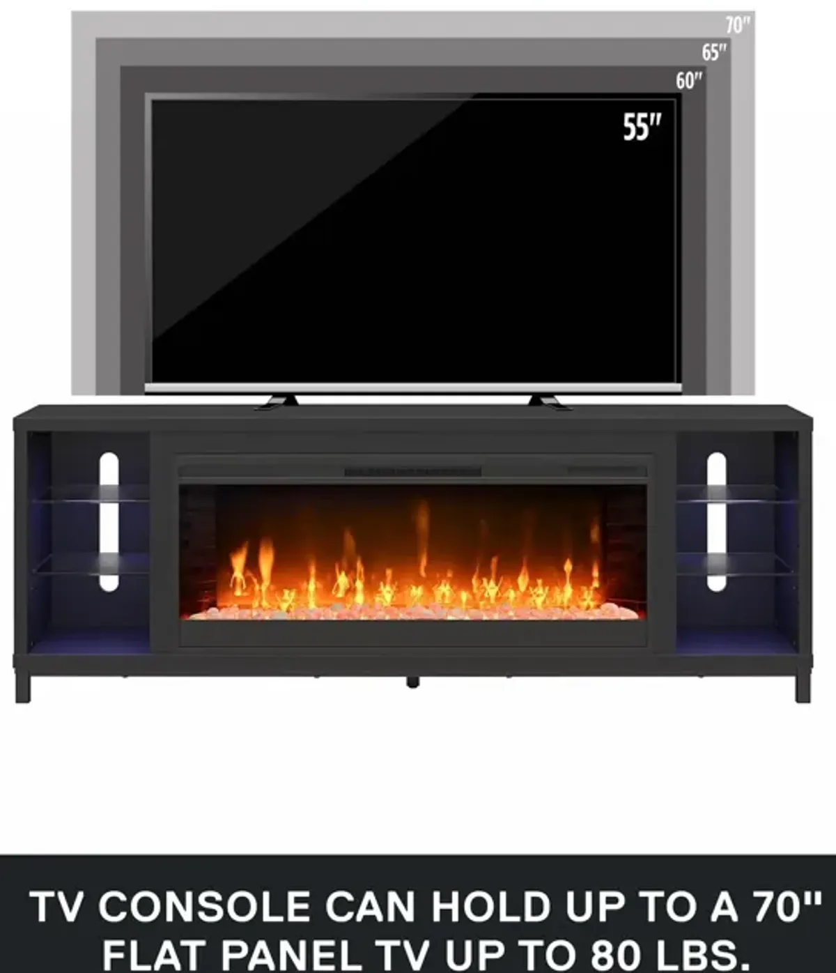 Lumina Modern Multi-Color Electric Fireplace Media Console with Crystals for TVs up to 70"