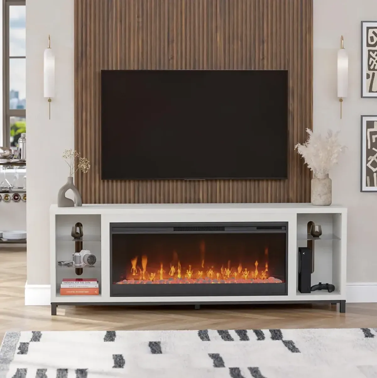 Lumina Modern Multi-Color Electric Fireplace Media Console with Crystals for TVs up to 70"