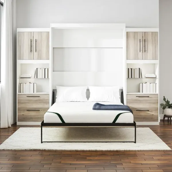 Pinnacle Queen Murphy Bed with 2 Side Cabinets and 8" Memory Foam Mattress