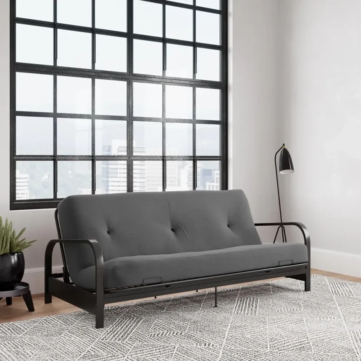 Cleo Black Metal Arm Full Size Futon Frame