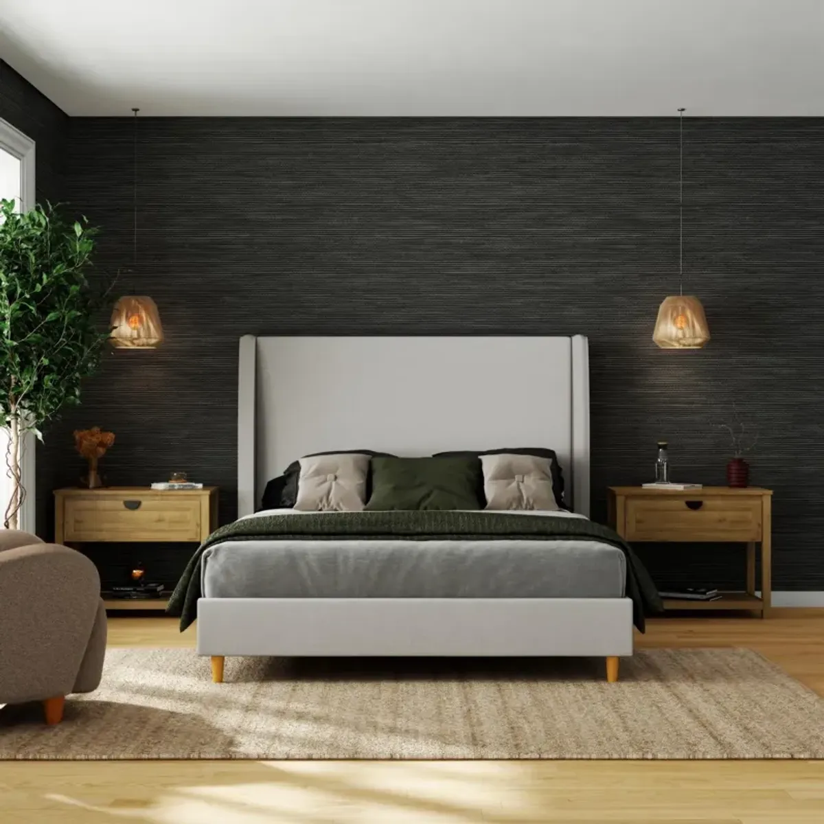 Tess Upholstered Bed with Wingback Headboard