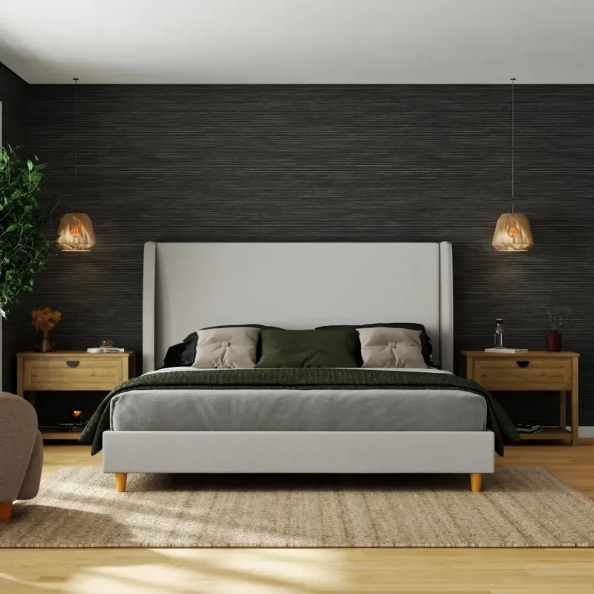 Tess Upholstered Bed with Wingback Headboard
