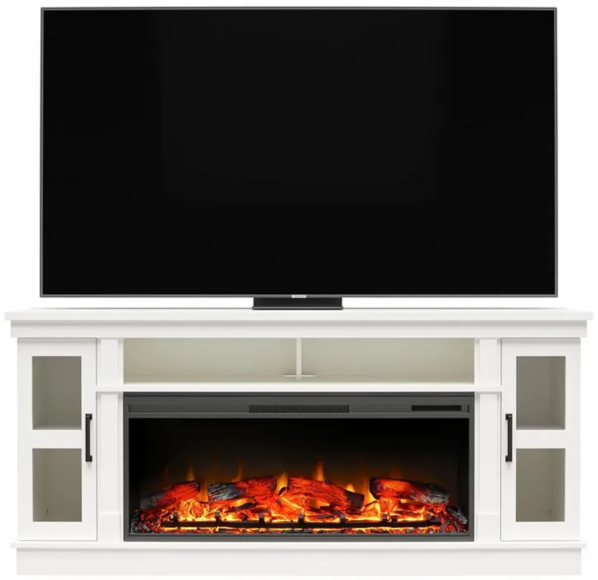 Elmcroft Wide TV Console with Electric Fireplace Insert for 75" TVs