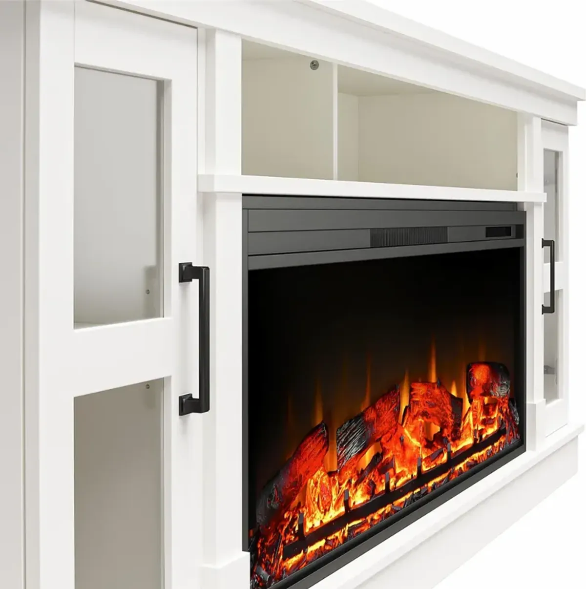 Elmcroft Wide TV Console with Electric Fireplace Insert for 75" TVs