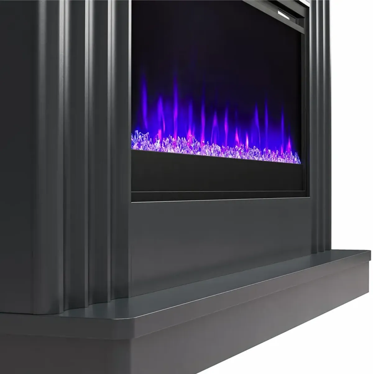 Rene Electric Fireplace Mantel 65" TV Stand with Multi-Color Flame and Crystal Ember Bed