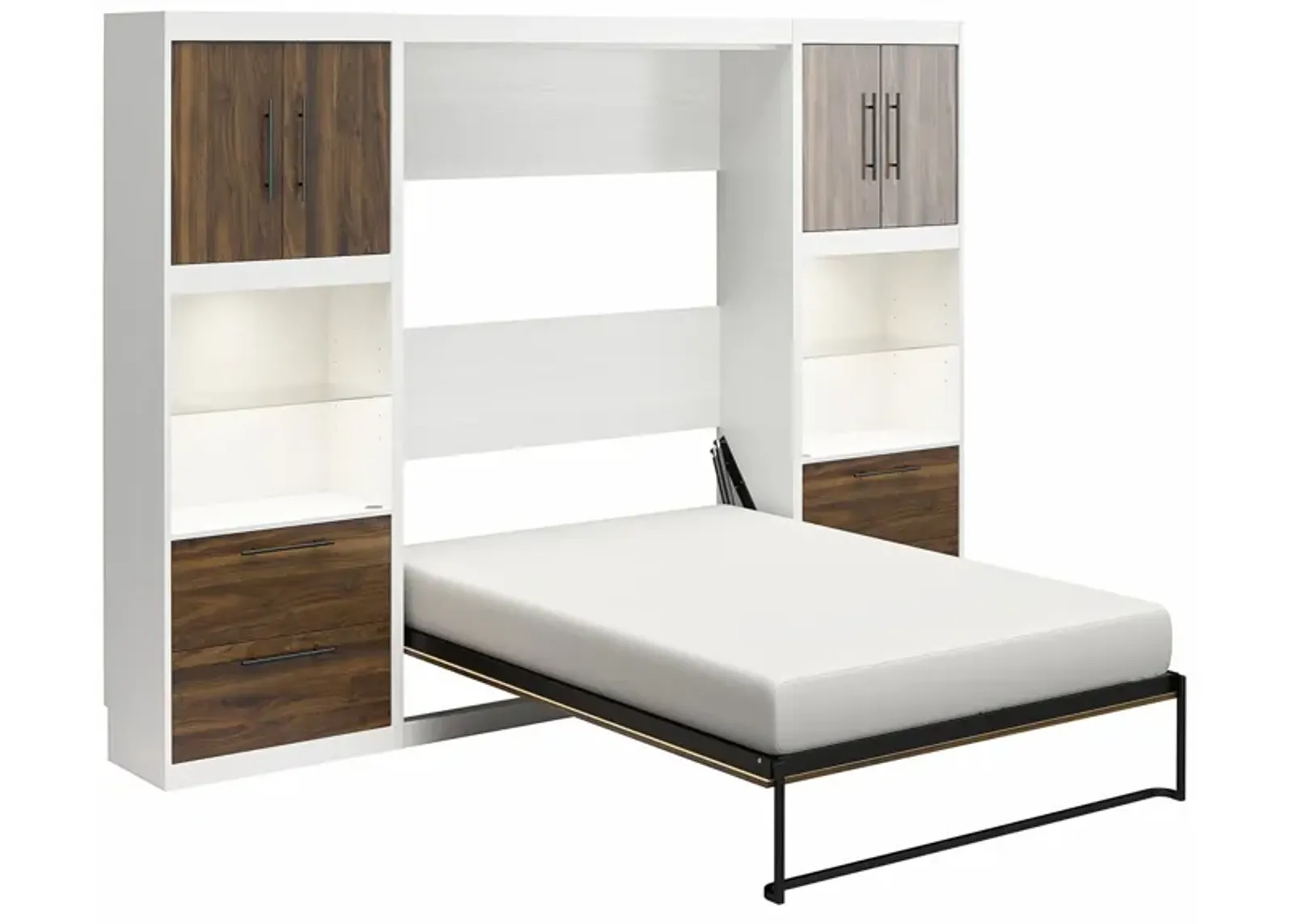 Pinnacle Murphy Bed with 2 Side Cabinets & Touch Sensor LED Lighting