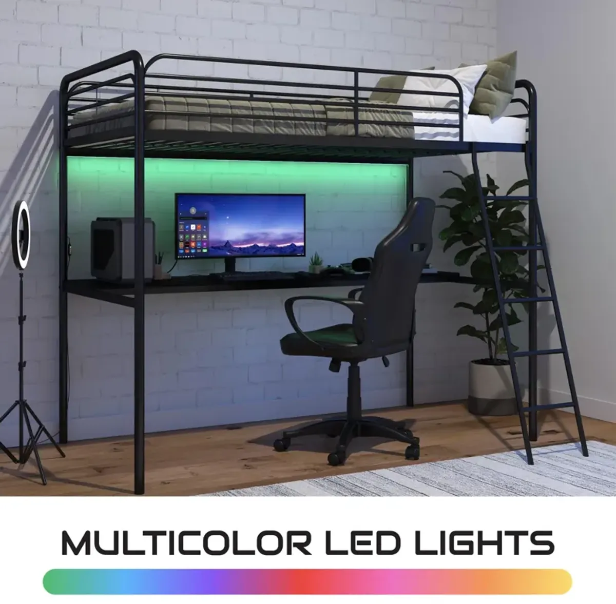 Contra Gaming Loft Bed with Desk and LED Lights