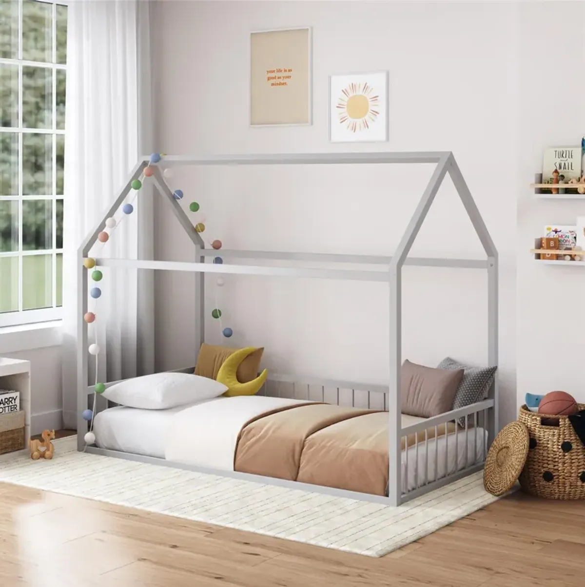 Skyler Metal House Bed with Rail