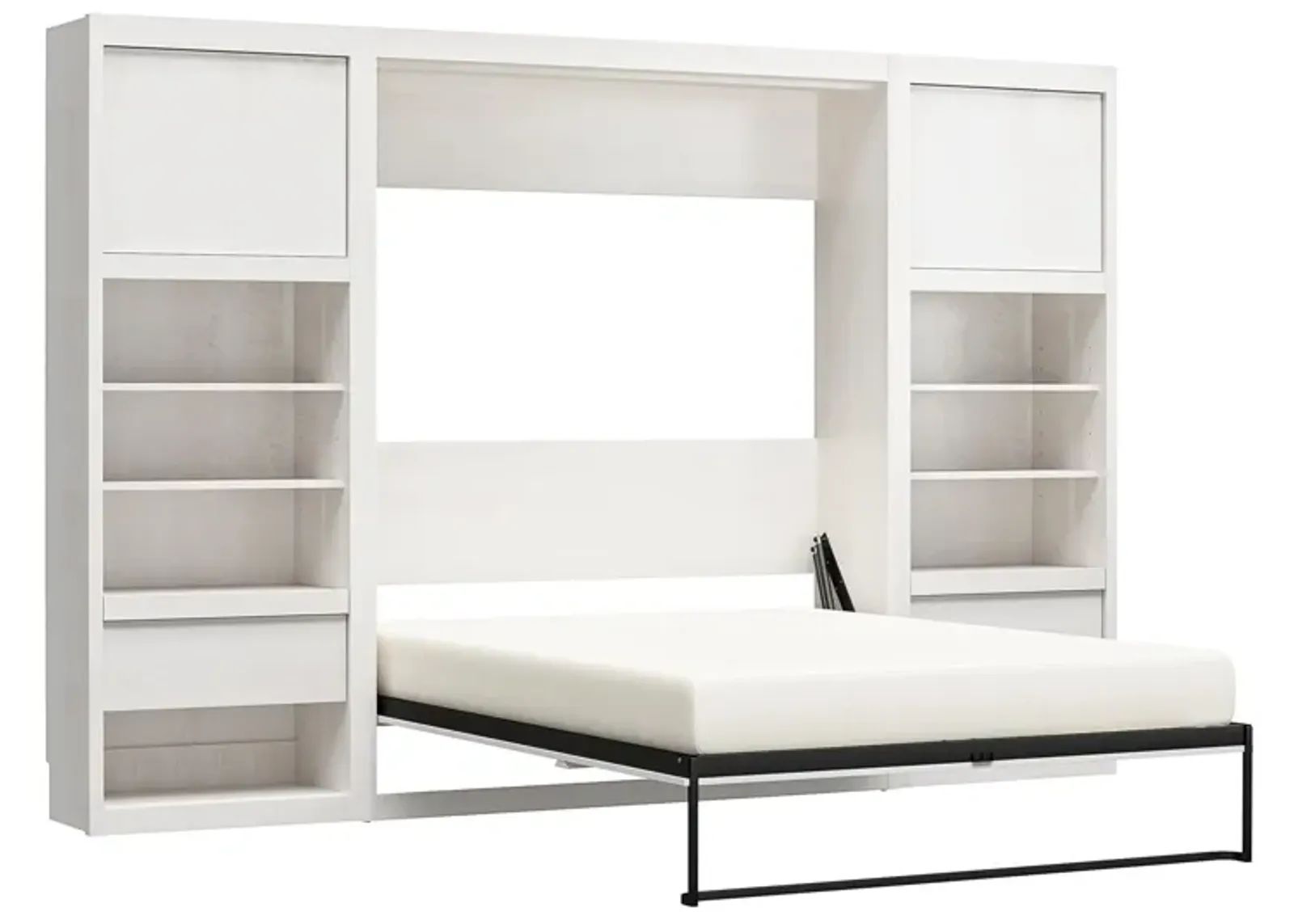 Paramount Murphy Bed with 2 Bedside Bookcase Cabinets & Slide-Out Nightstands