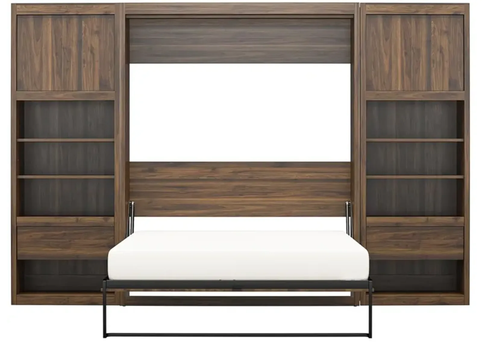 Paramount Murphy Bed with 2 Bedside Bookcase Cabinets & Slide-Out Nightstands