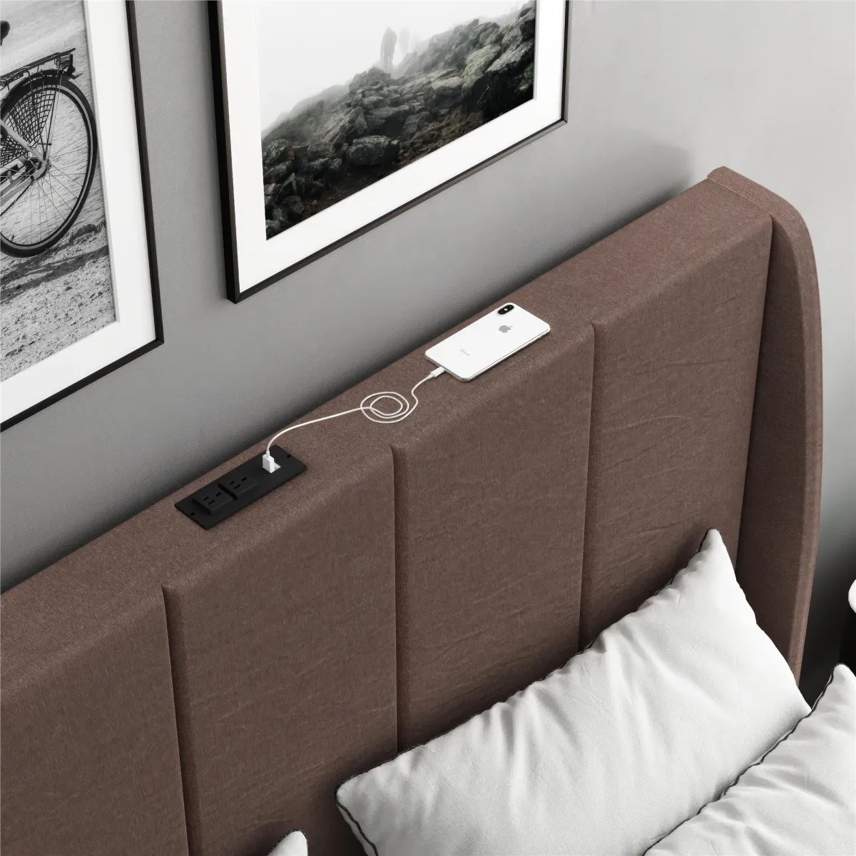 Lamora Upholstered Wingback Bed with USB Port