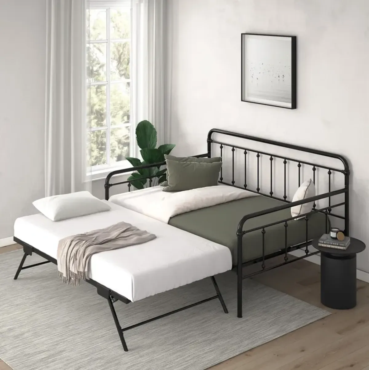 Locky Metal Daybed with Pop Up Trundle Bed