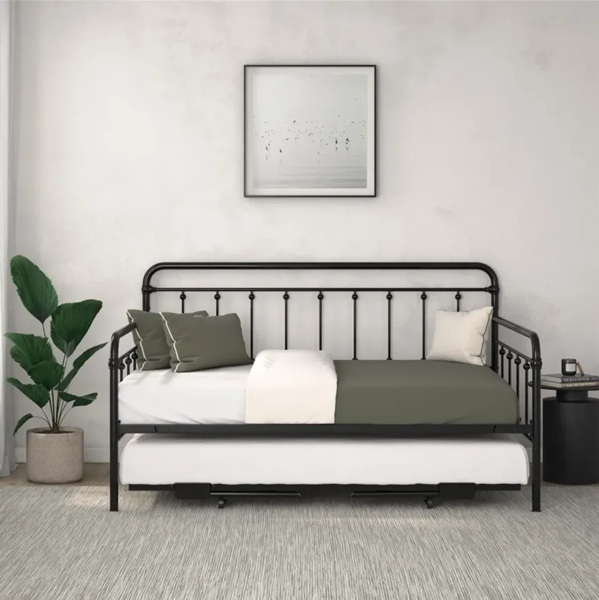 Locky Metal Daybed with Pop Up Trundle Bed