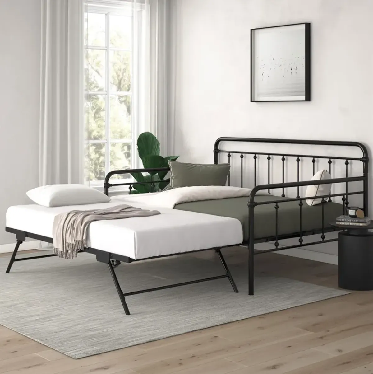 Locky Metal Daybed with Pop Up Trundle Bed