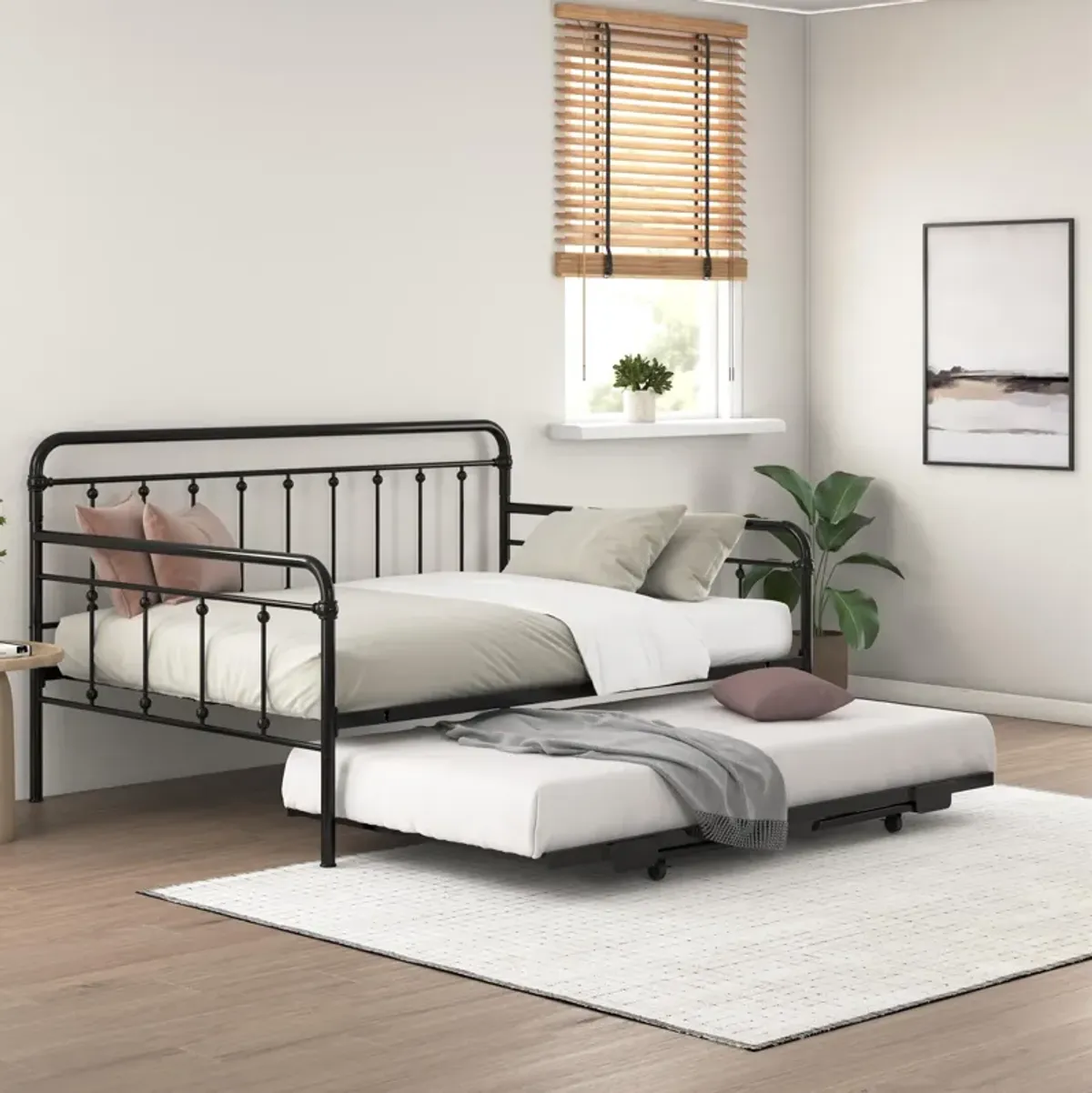 Locky Metal Daybed with Pop Up Trundle Bed