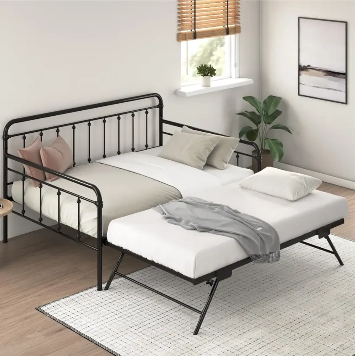 Locky Metal Daybed with Pop Up Trundle Bed